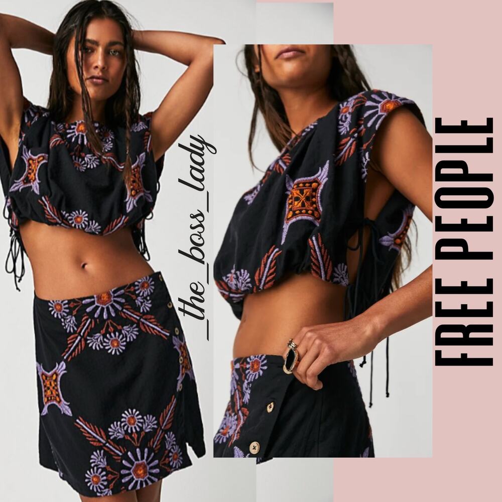 Free People mini dress floral embroidery cutout boho 0